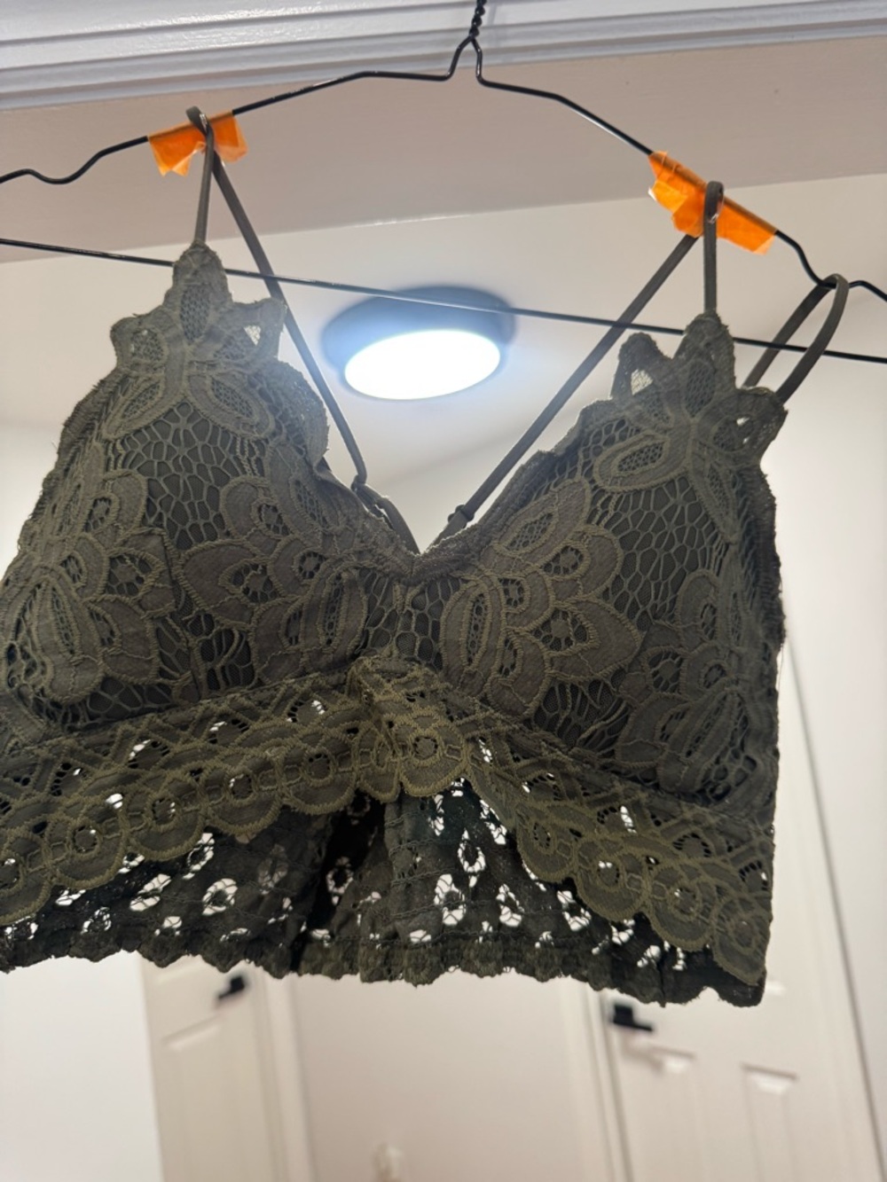 Lace Bralette with Scalloped Hem in Olive Green